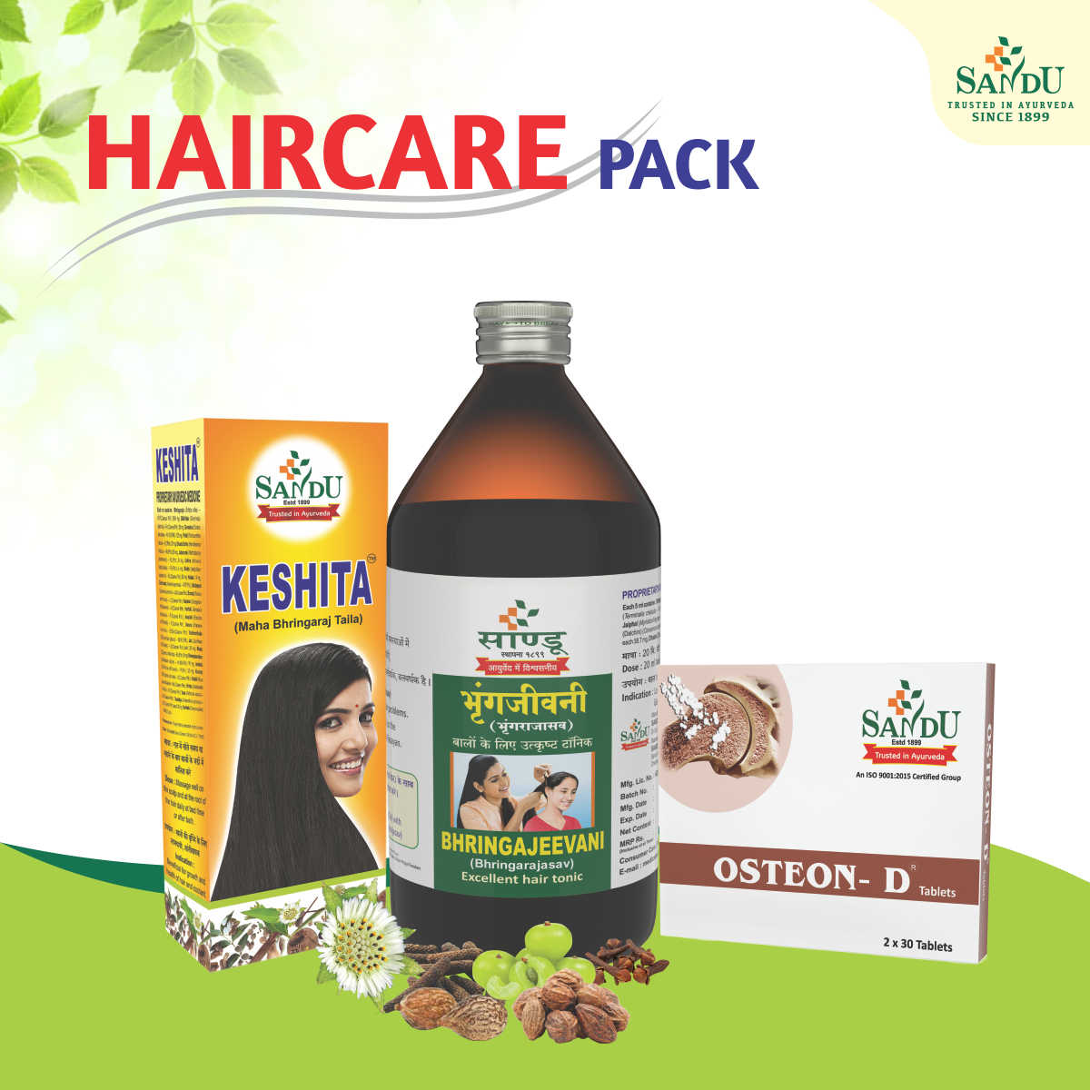 Hair Care Package (Bhringajeevani+Keshita+Osteon-D) - Sandu Pharmaceuticals