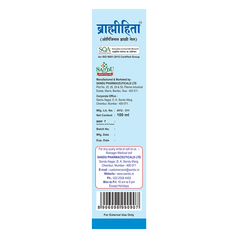 Sandu Brahmihita Hair Oil Label
